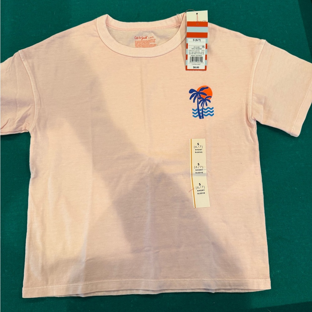 Cat & Jack Light Pink Tee with Palm Tree Graphic